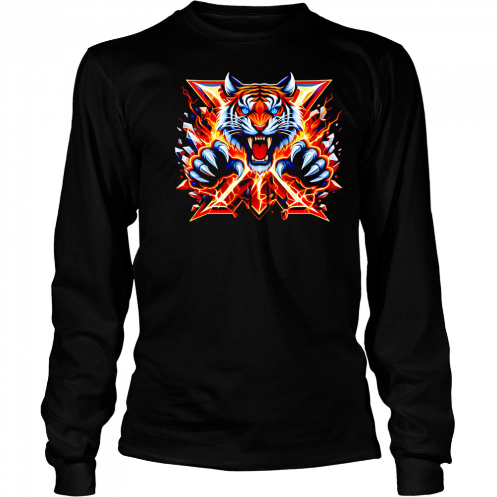 X burning Tiger cute funny animal shirt Long Sleeved