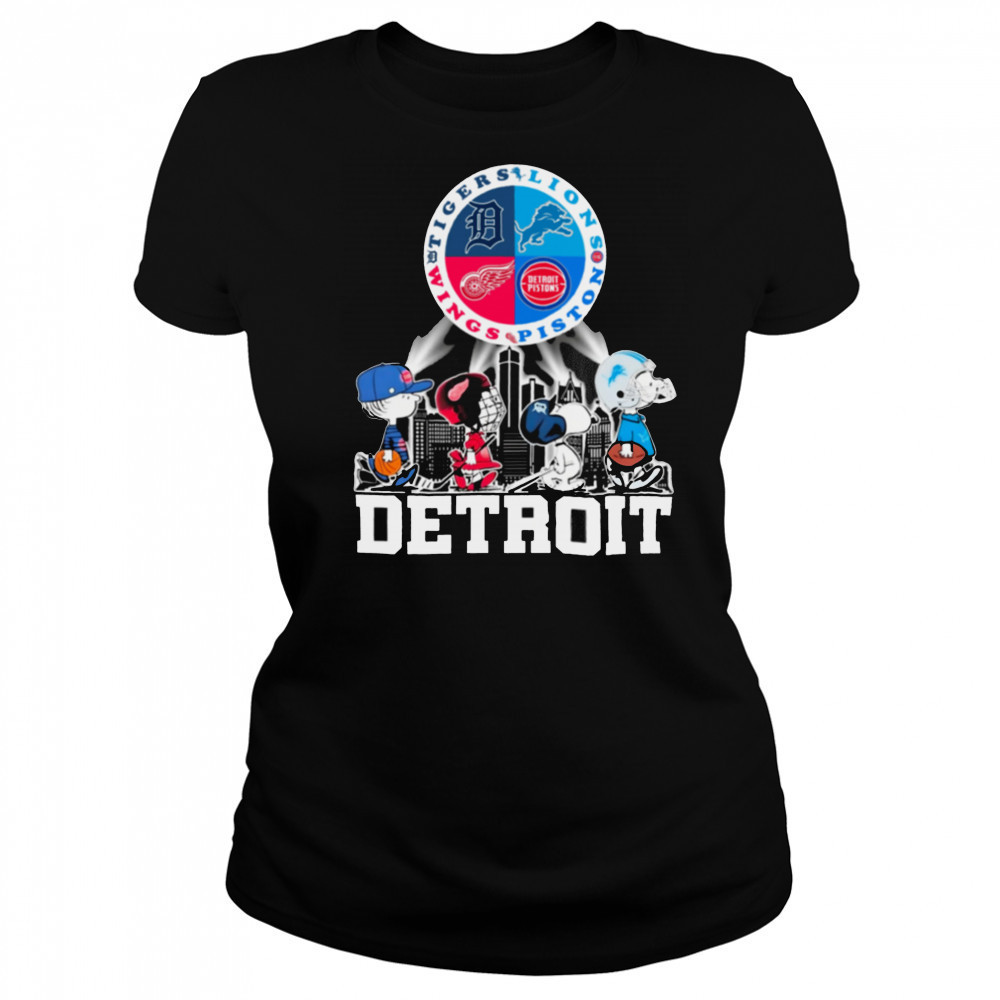 Peanuts Characters Detroit Sports Teams City Walking Official T Shirt Women's T-shirt