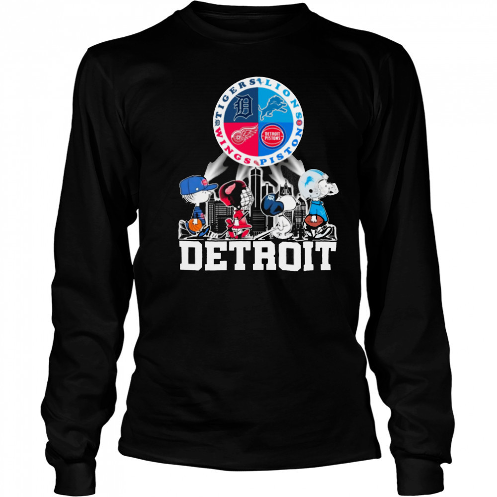 Peanuts Characters Detroit Sports Teams City Walking Official T Shirt Long Sleeved