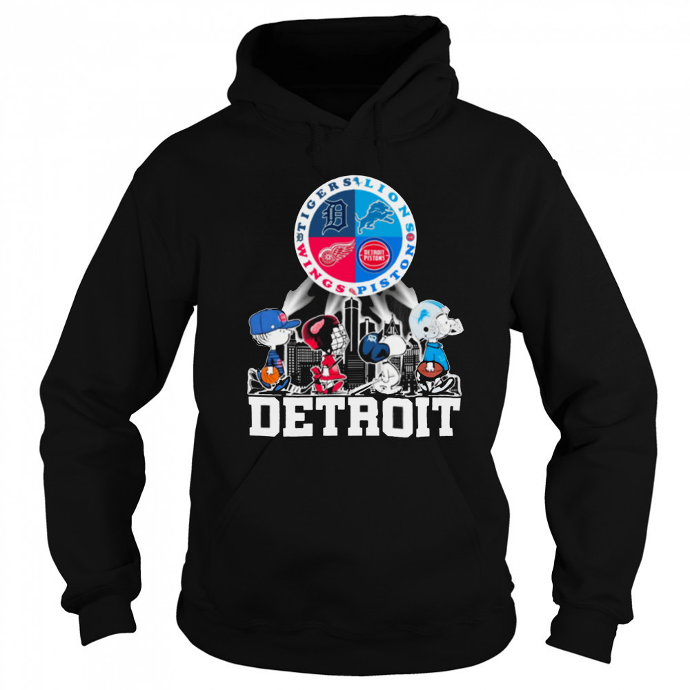 Peanuts Characters Detroit Sports Teams City Walking Official T Shirt Sweatshirt