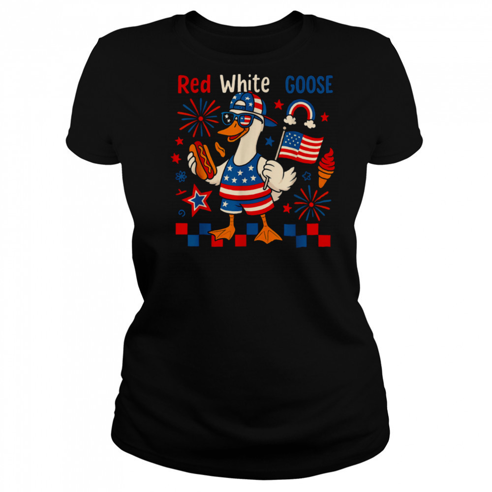 Red White and Goose 4th of July American Flag Hot Dog T Shirt Women's T-shirt