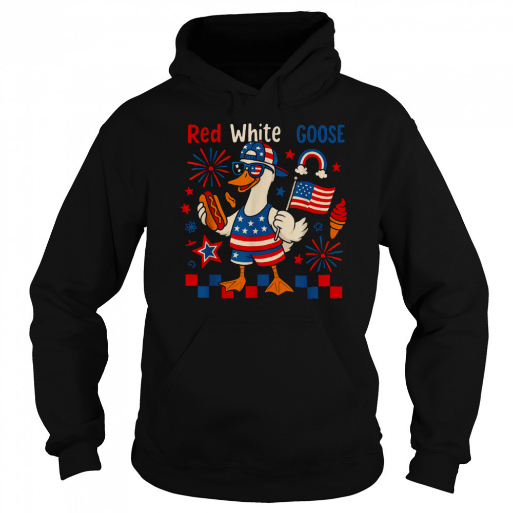 Red White and Goose 4th of July American Flag Hot Dog T Shirt Sweatshirt