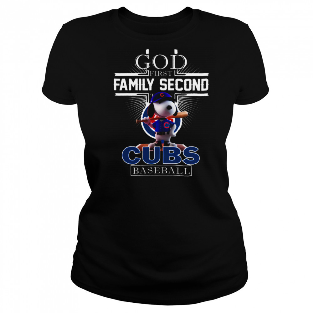 Snoopy God First Family Second Then Chicago Cubs Baseball T Shirt Women's T-shirt