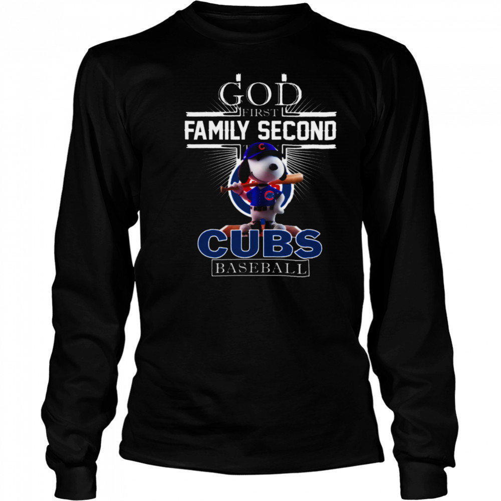 Snoopy God First Family Second Then Chicago Cubs Baseball T Shirt Long Sleeved