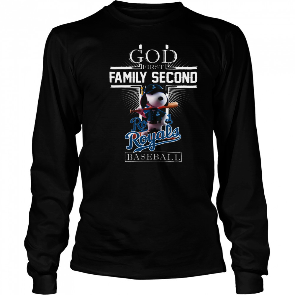 Snoopy God First Family Second Then Kansas City Royals Baseball T Shirt Long Sleeved
