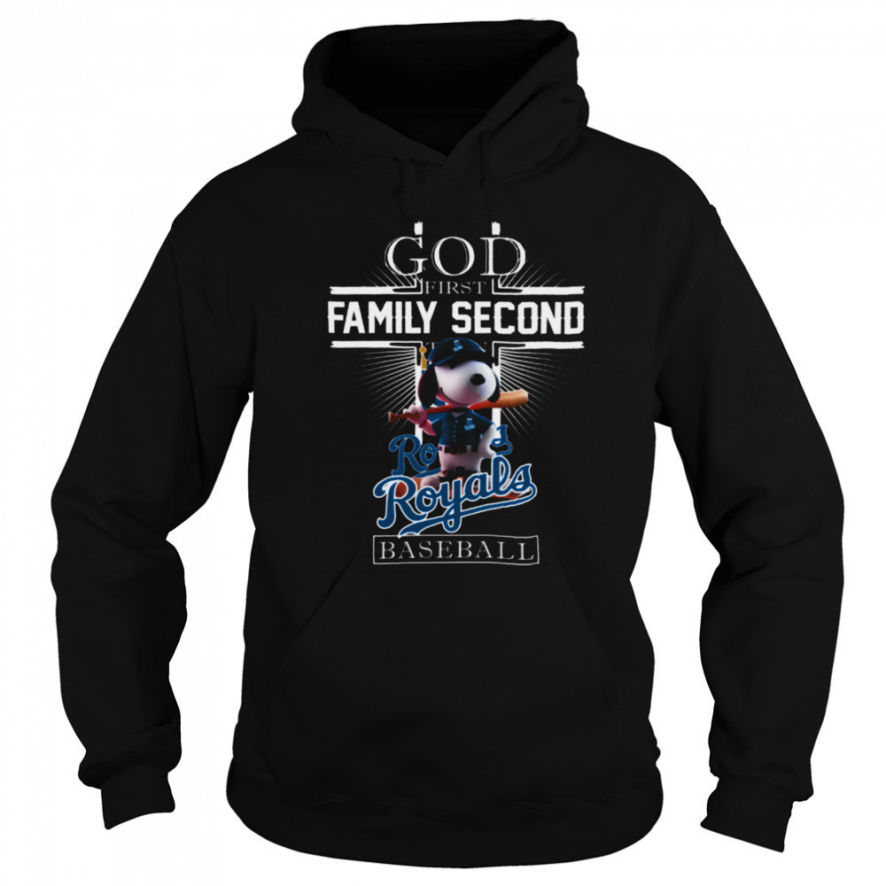 Snoopy God First Family Second Then Kansas City Royals Baseball T Shirt Sweatshirt