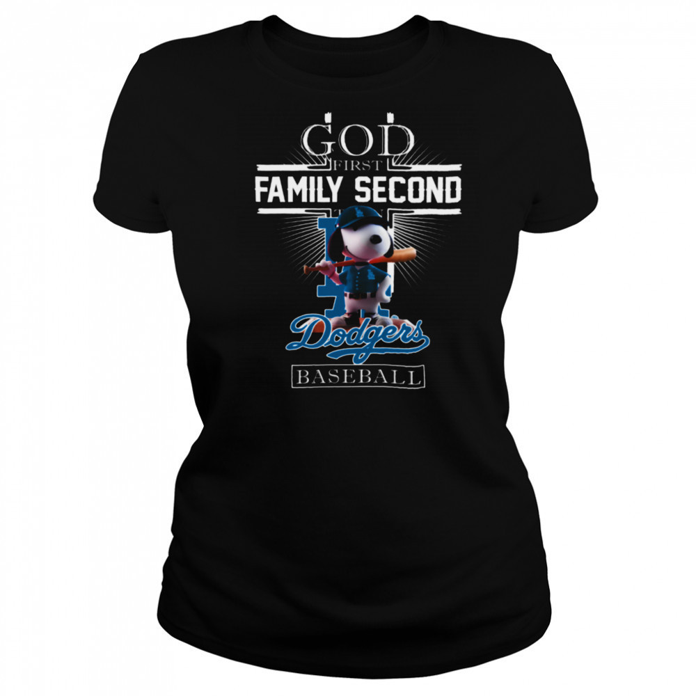 Snoopy God First Family Second Then Los Angeles Dodgers Baseball T Shirt Women's T-shirt