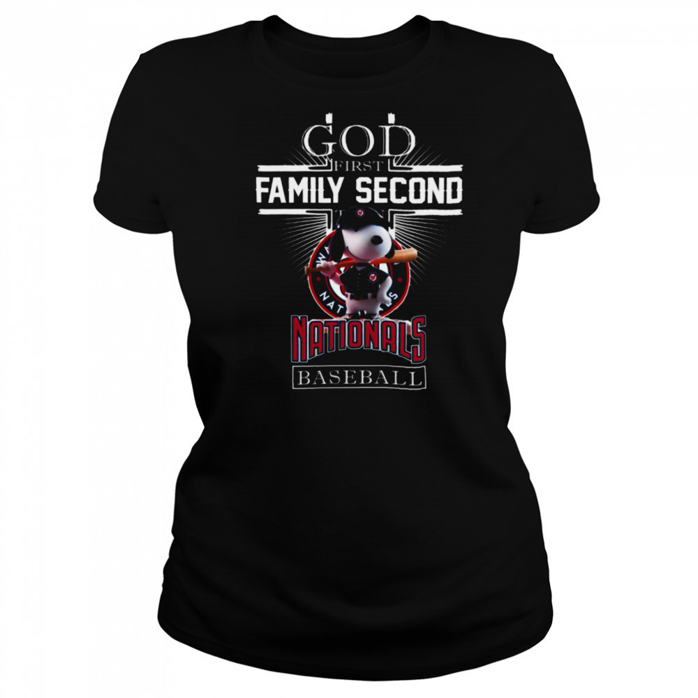 Washington Nationals Shop Snoopy God First Family Second Then Washington Nationals Baseball T Shirt Women's T-shirt
