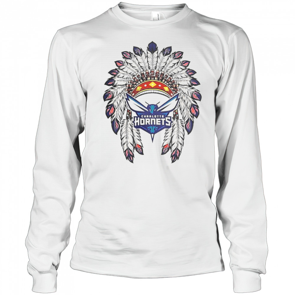 Charlotte Hornets Native American Logo T-Shirt Long Sleeved