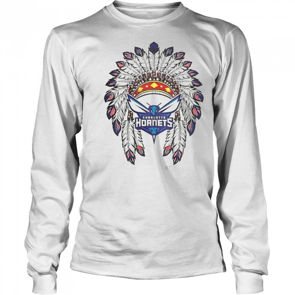 Charlotte Hornets Native American Logo T-Shirt Long Sleeved