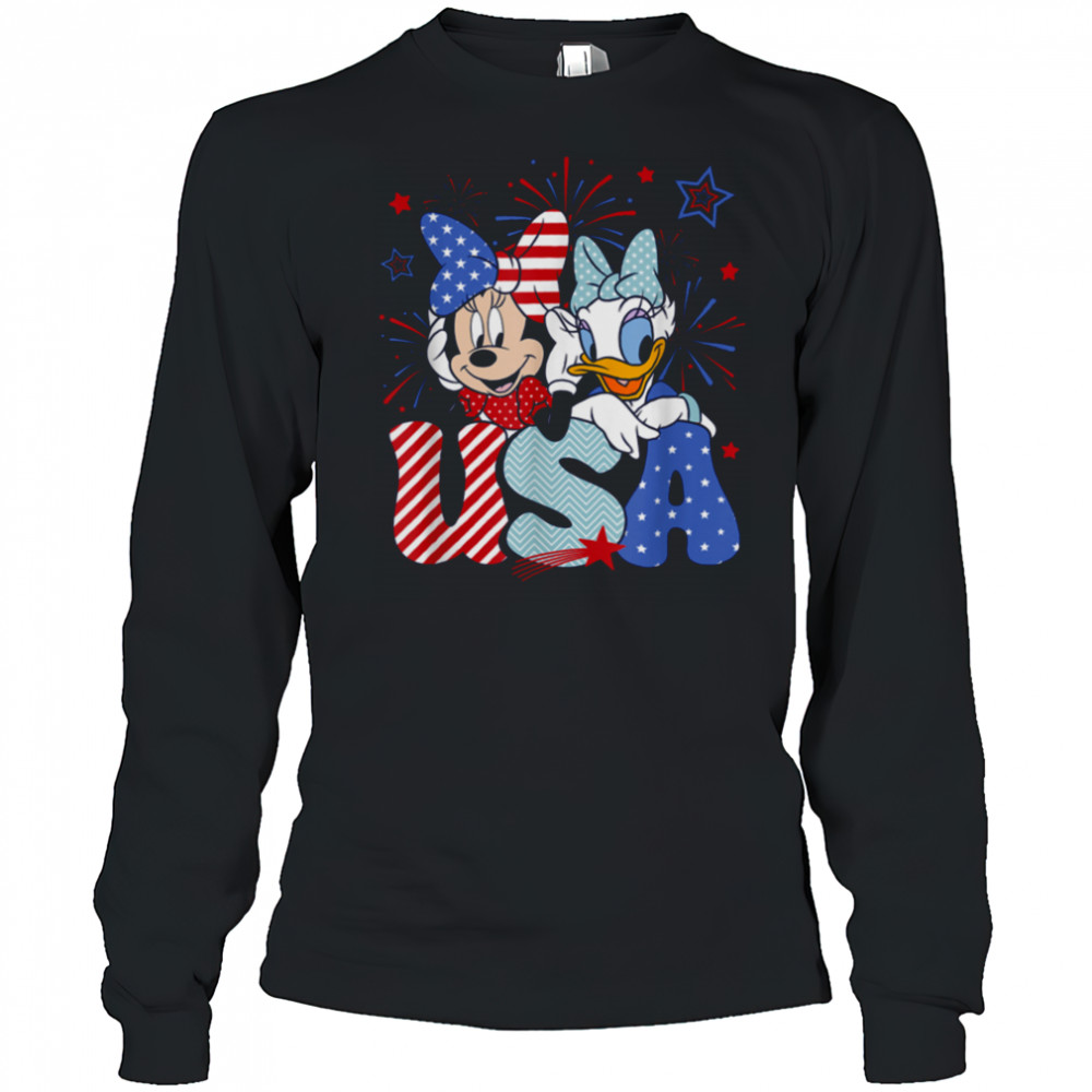 Disney Mickey & Friends 4th Of July USA Minnie & Daisy Retro T Shirt Long Sleeved