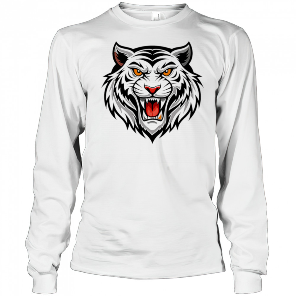 Ferocious white tiger illustration shirt Long Sleeved