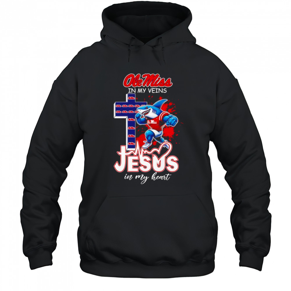 Ole Miss in my veins Jesus in my heart football mascot shirt Hoodie
