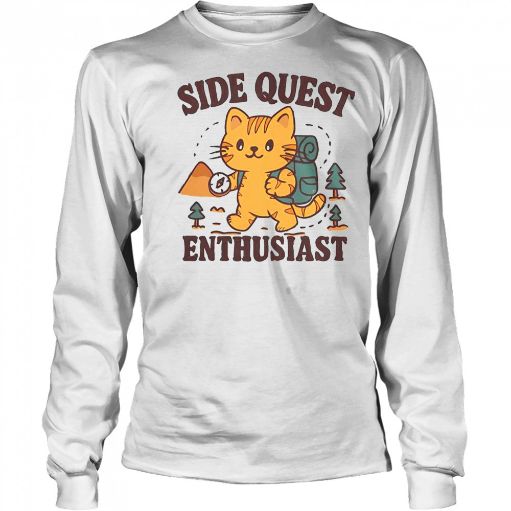 Side Quest Enthusiast Cat T-Shirt Long Sleeved