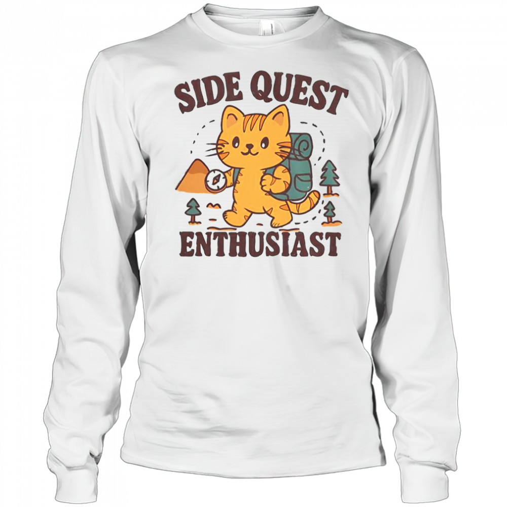 Side Quest Enthusiast Cat T-Shirt Long Sleeved