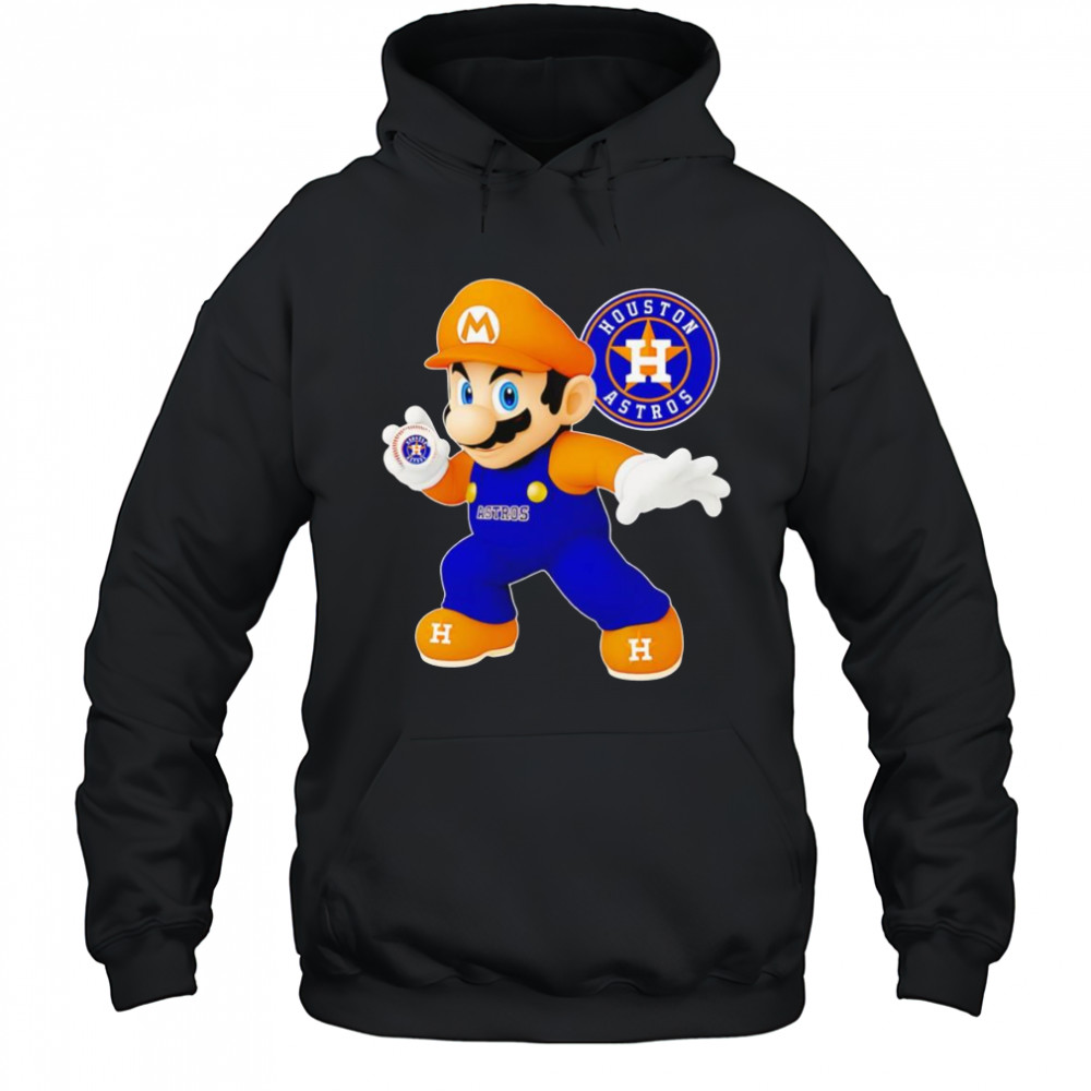 Super Mario holding baseball Houston Astros shirt Hoodie