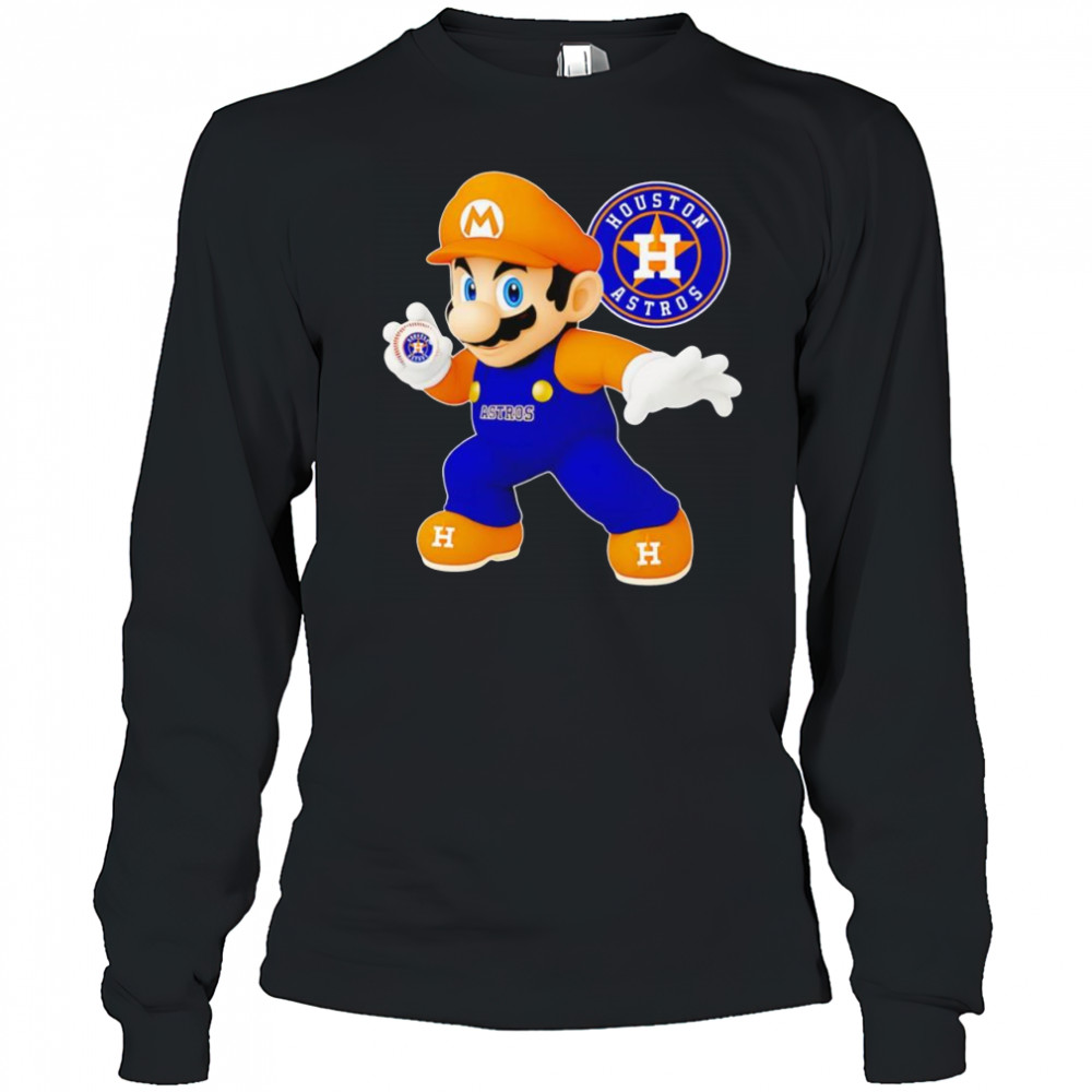 Super Mario holding baseball Houston Astros shirt Long Sleeved