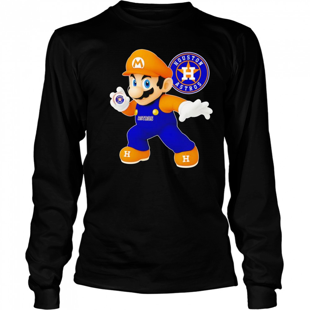 Super Mario holding baseball Houston Astros shirt Long Sleeved