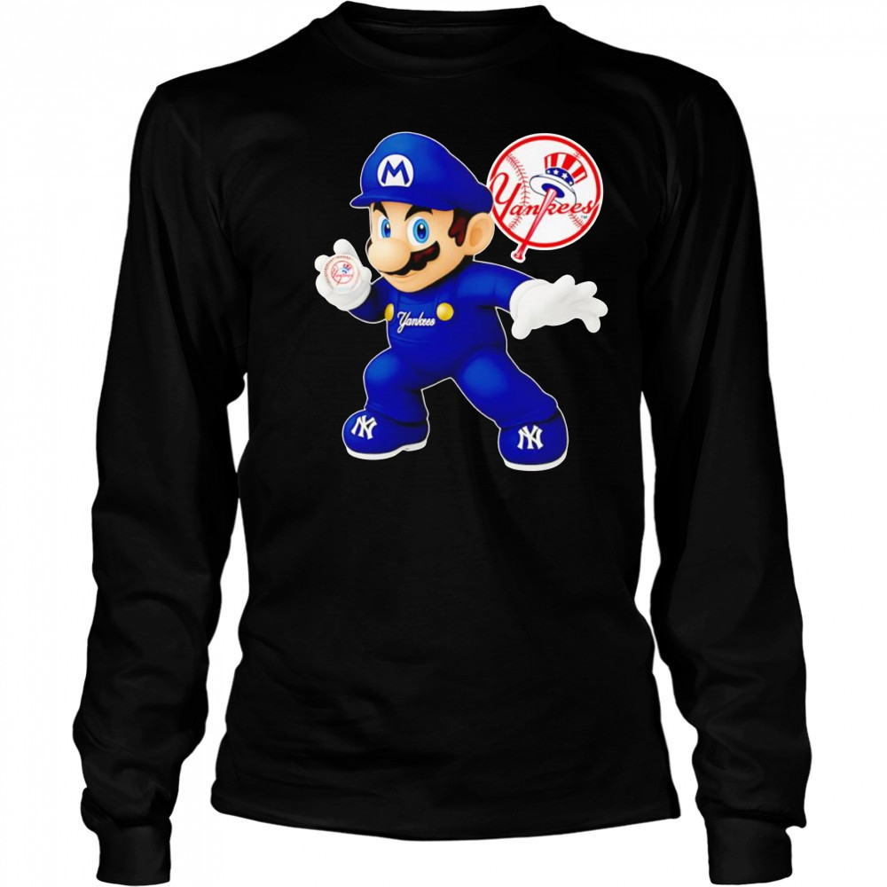Super Mario holding baseball New York Yankees shirt Long Sleeved