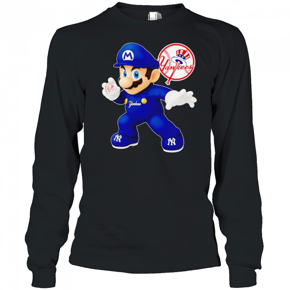 Super Mario holding baseball New York Yankees shirt Long Sleeved