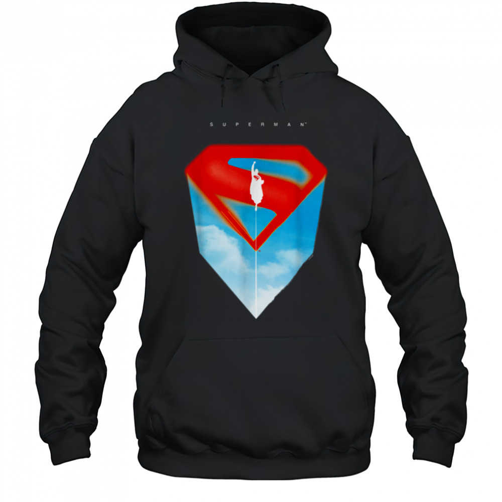 Superman (2025) Flying Silhouette Red S Shield Logo T Shirt Hoodie