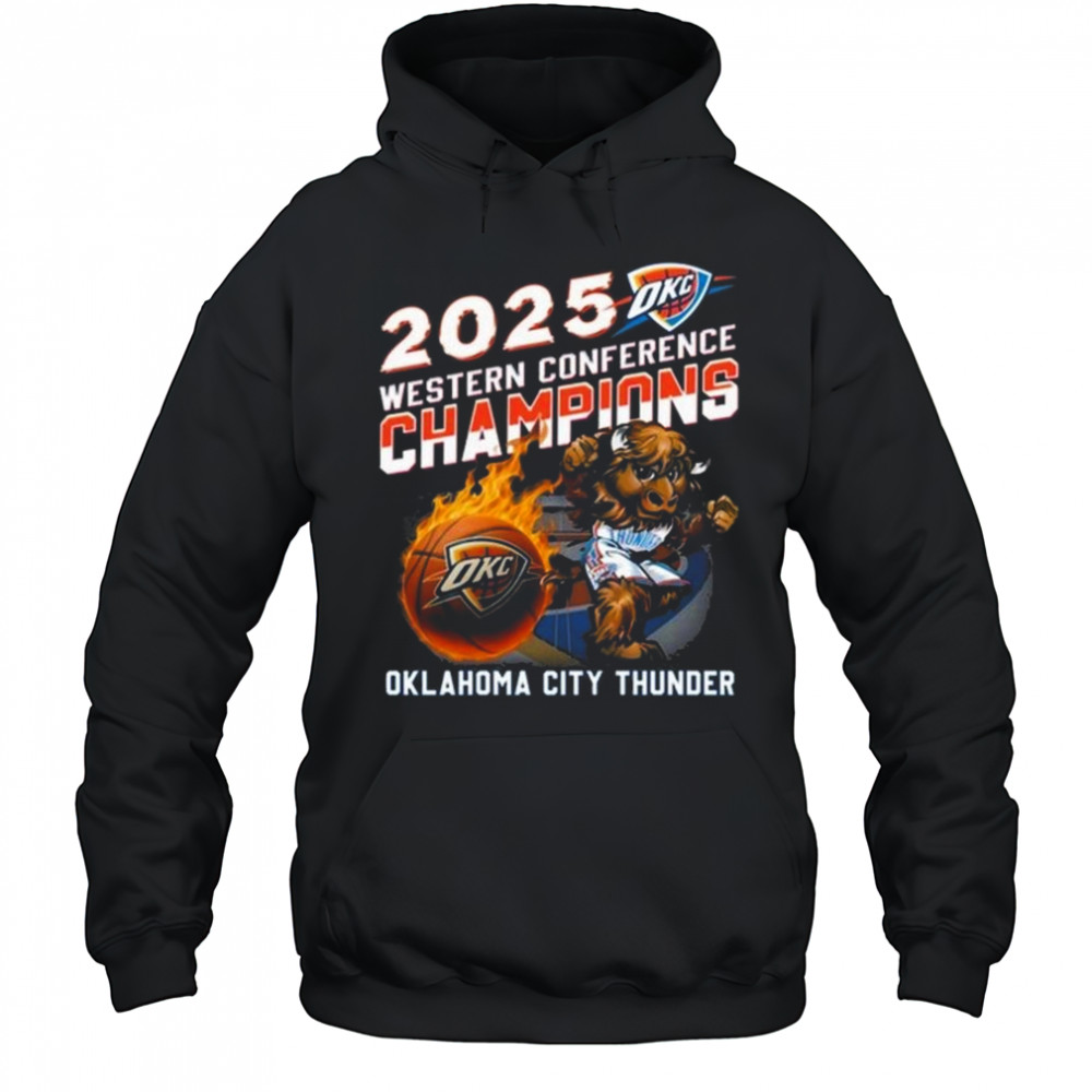2025 Western Conference Champions Oklahoma City Thunder Mascot Fire Shirt Hoodie
