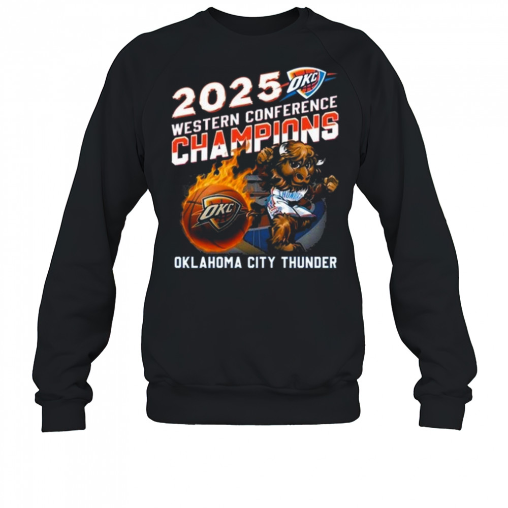 2025 Western Conference Champions Oklahoma City Thunder Mascot Fire Shirt Sweatshirt