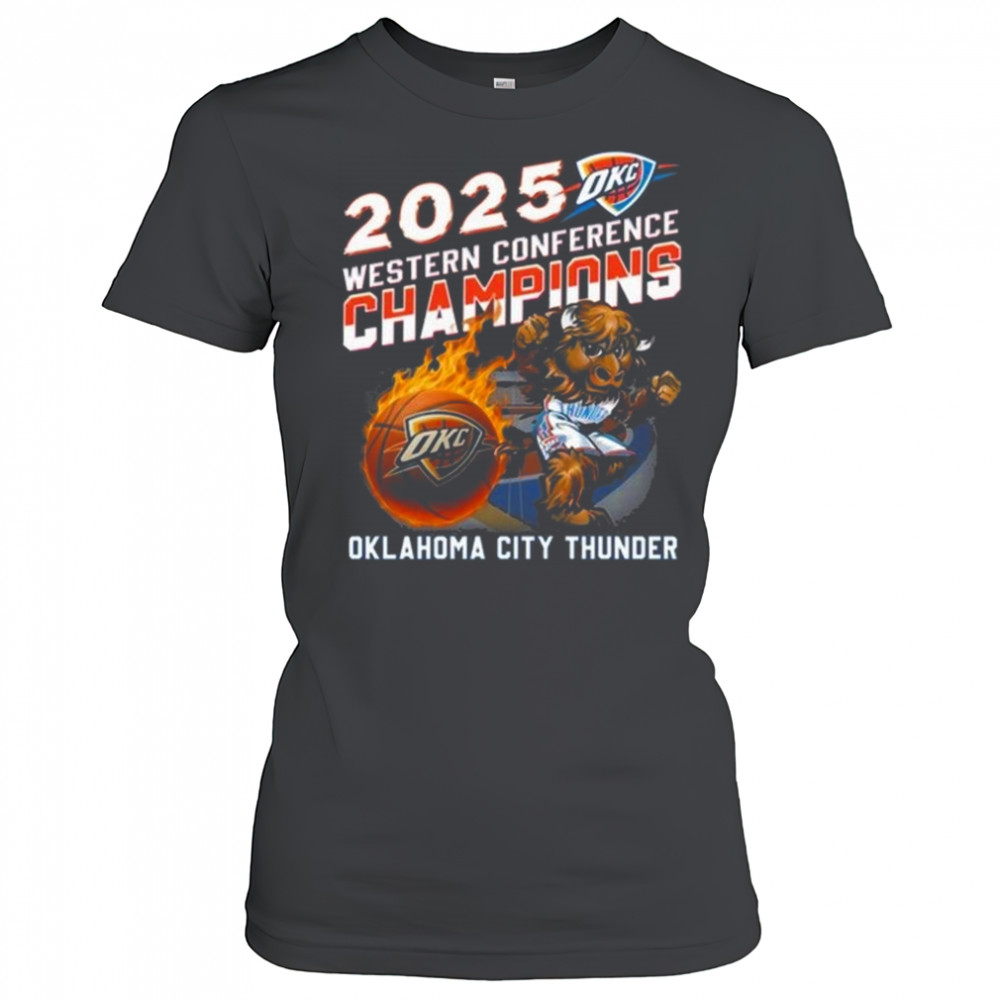 2025 Western Conference Champions Oklahoma City Thunder Mascot Fire Shirt Women's T-shirt