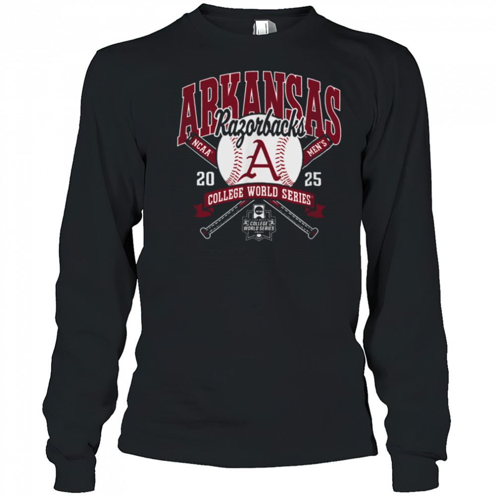 Arkansas Razorbacks College World Series 2025 Baseball Black T Shirt Long Sleeved