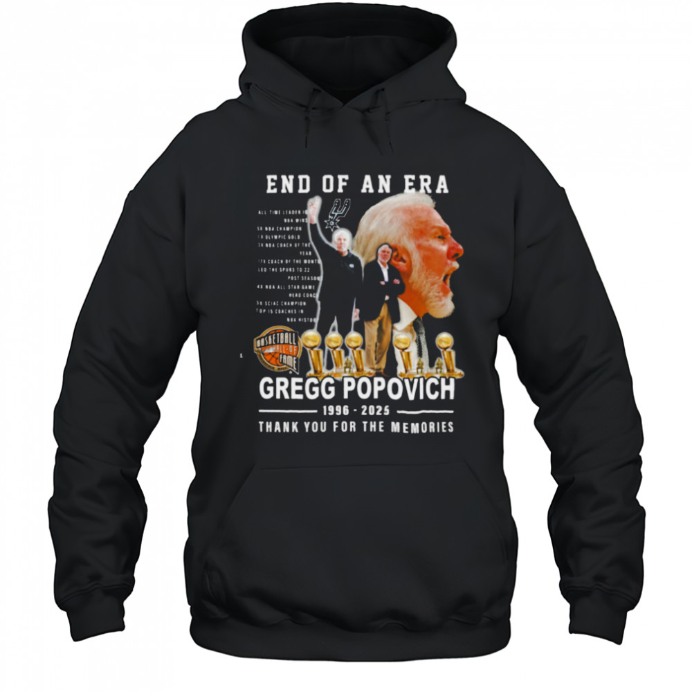 End Of An Era Gregg Popovich 1996 2025 Thank You For The Memories T Shirt Hoodie
