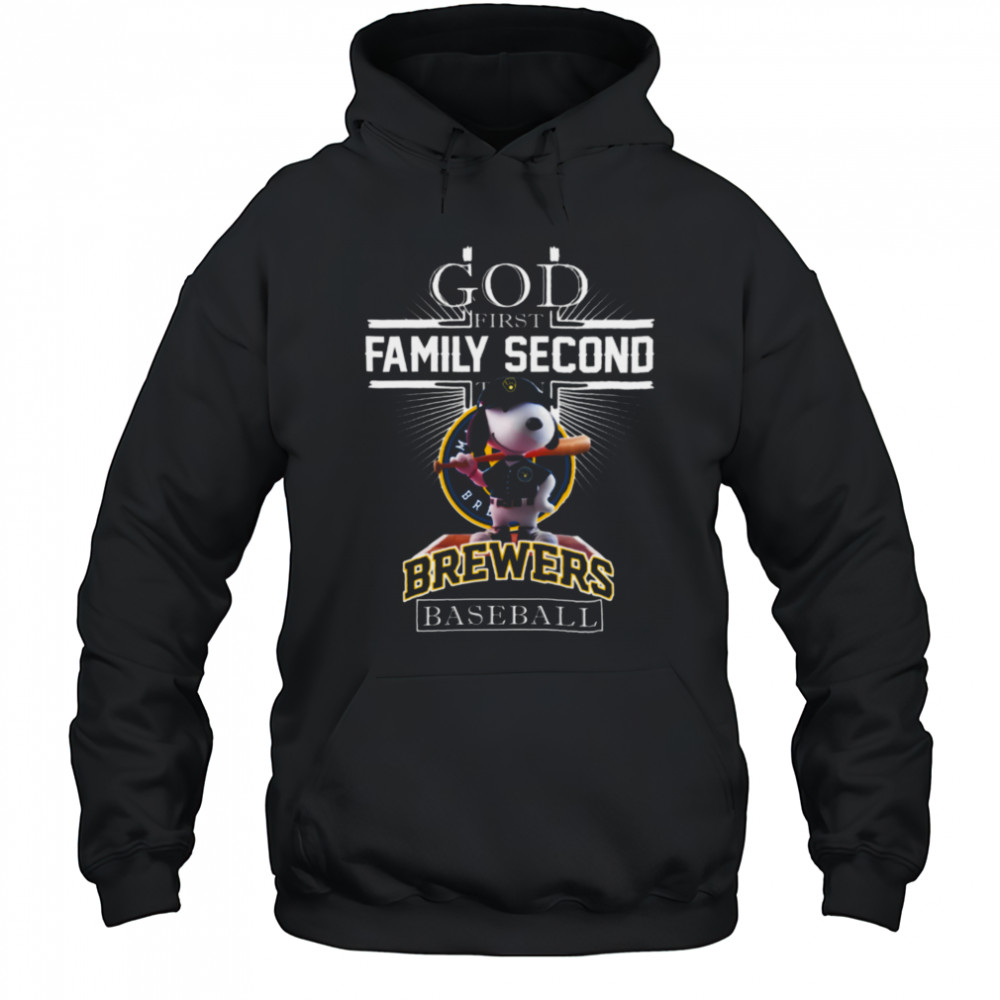 Milwaukee Brewers Shop Snoopy God First Family Second Then Milwaukee Brewers Baseball T Shirt Hoodie