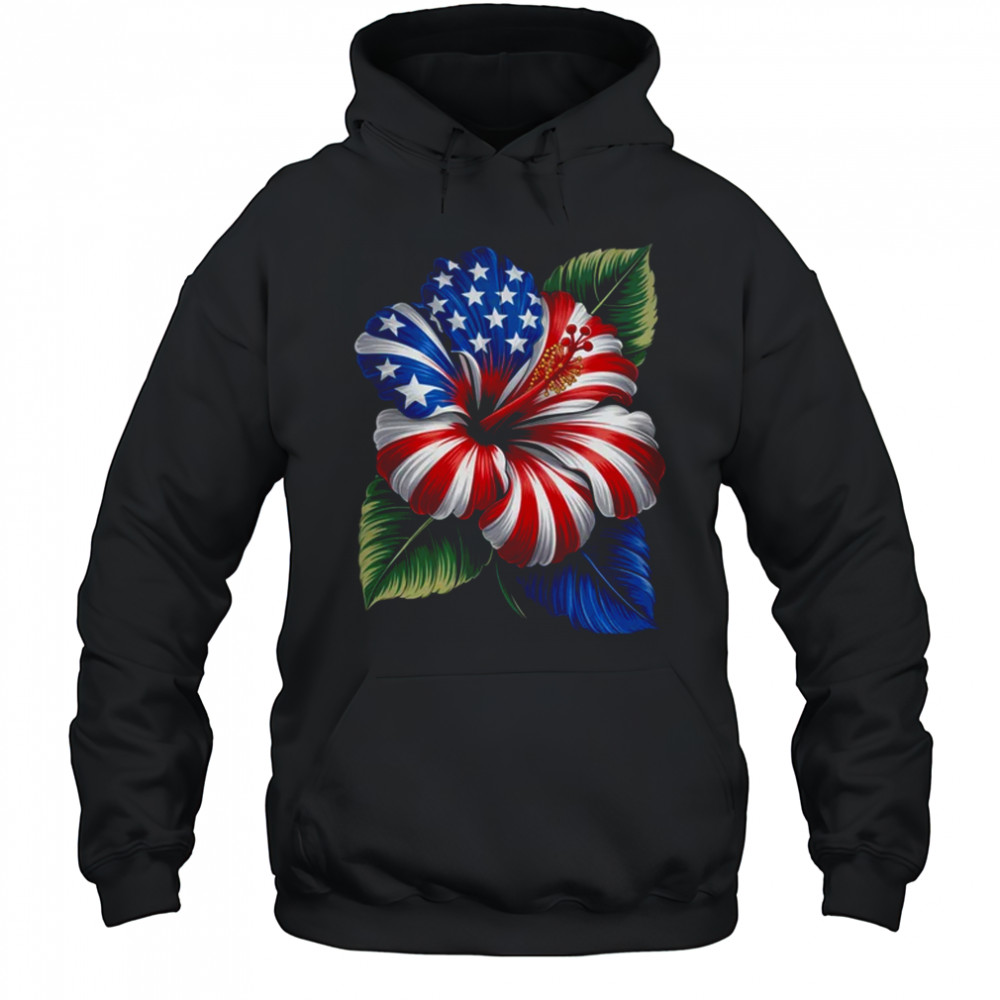 American Flag Hibiscus Flower Patriotic Floral 4th Of July shirt Hoodie