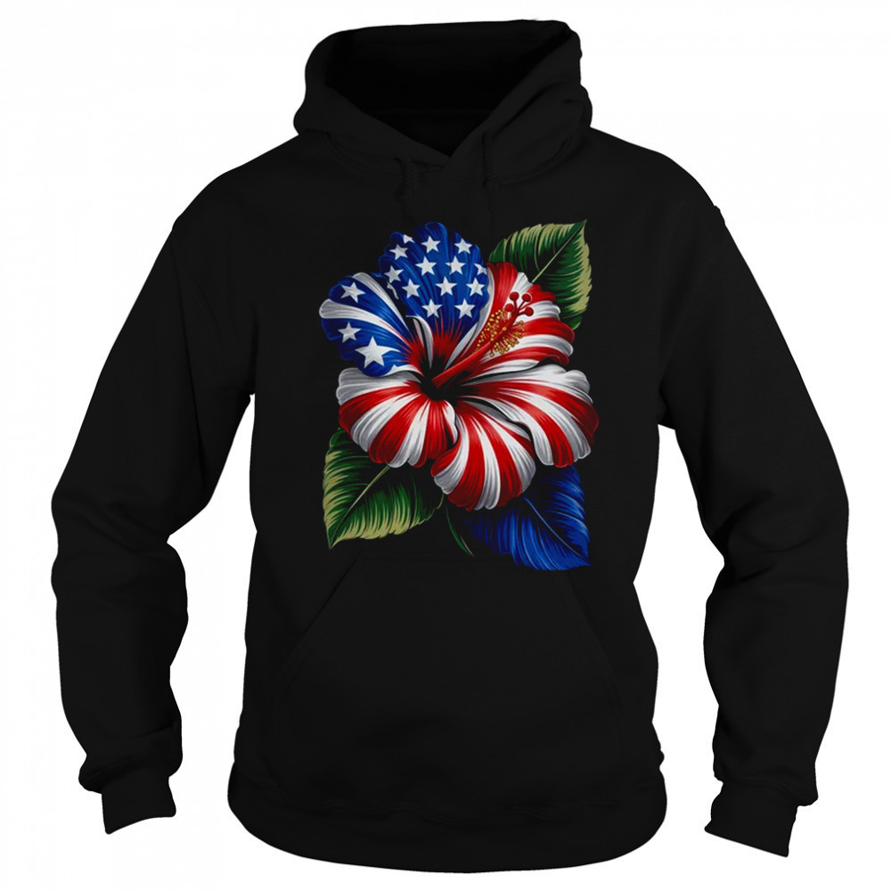 American Flag Hibiscus Flower Patriotic Floral 4th Of July shirt Sweatshirt