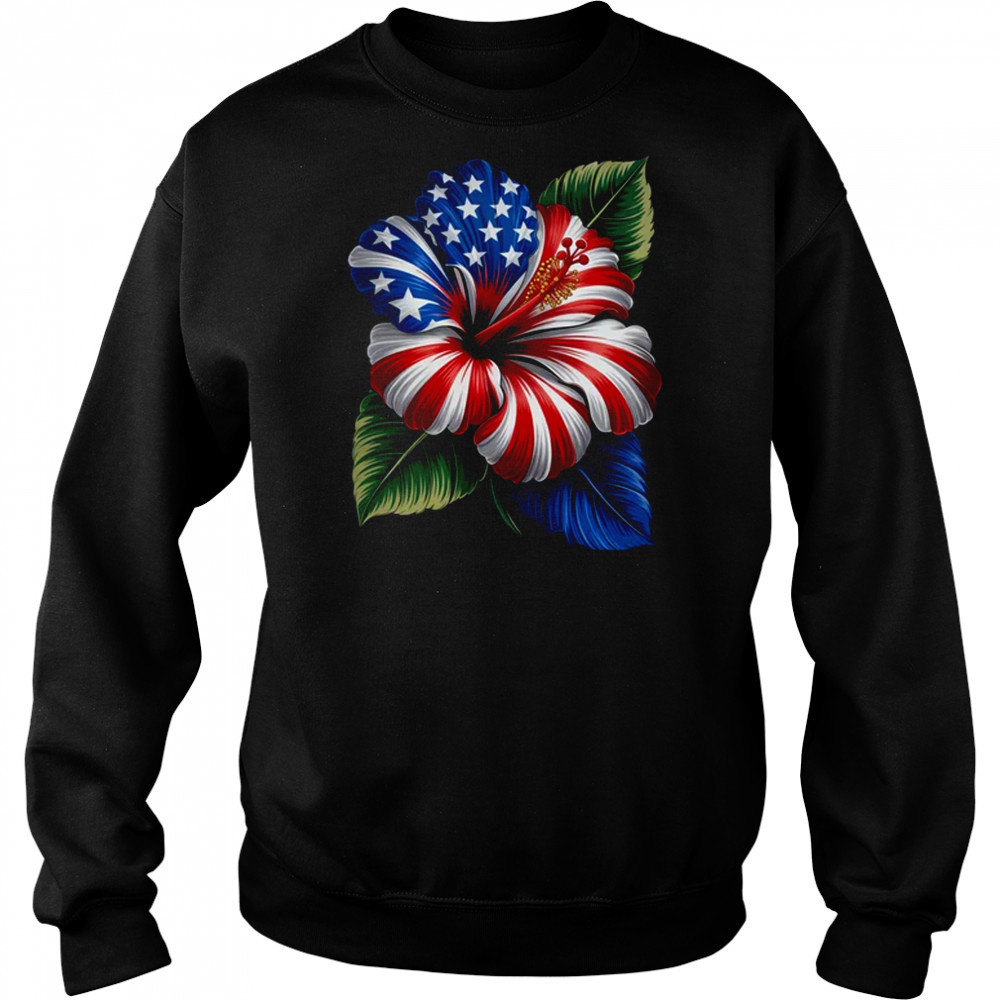 American Flag Hibiscus Flower Patriotic Floral 4th Of July shirt Hoodie