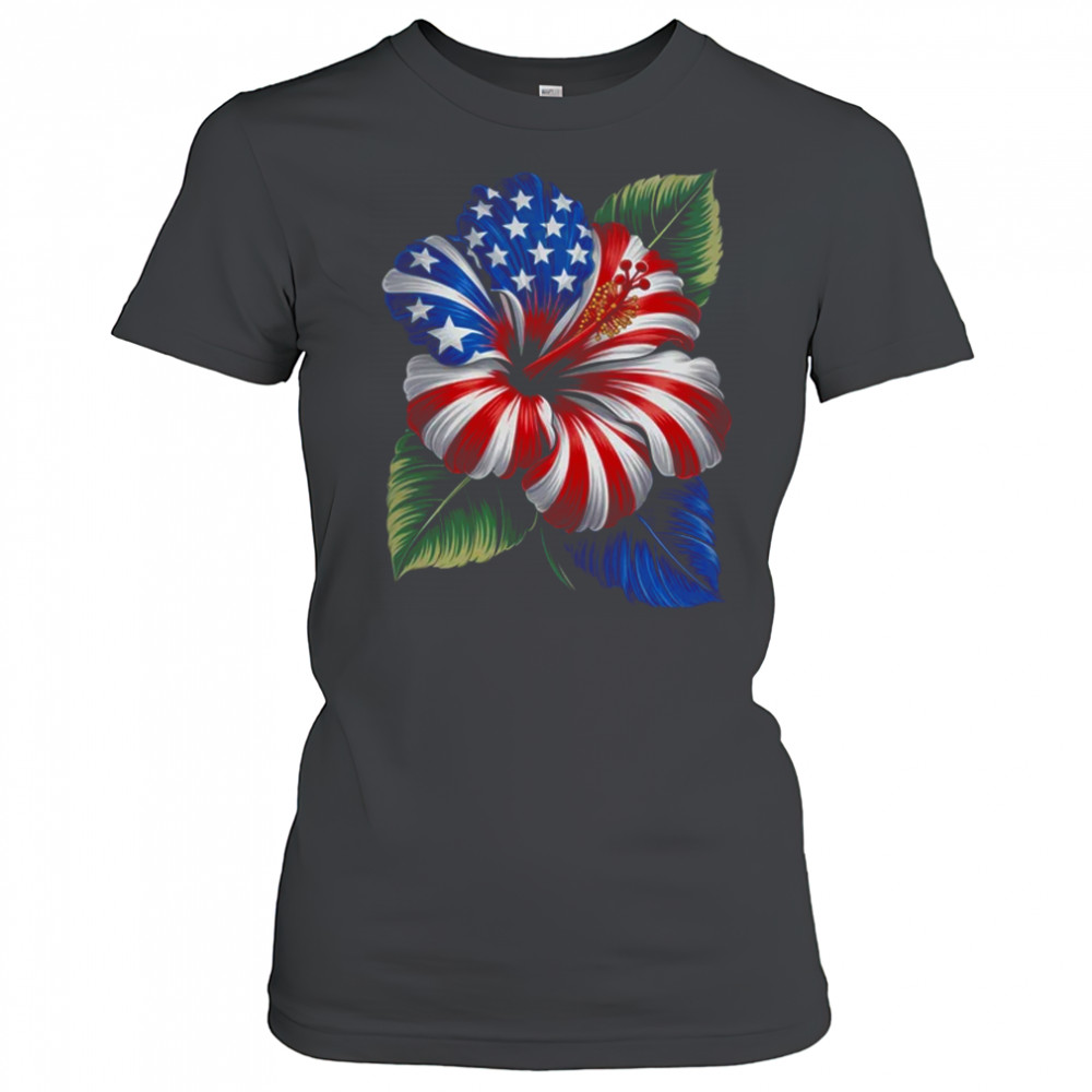 American Flag Hibiscus Flower Patriotic Floral 4th Of July shirt Women's T-shirt