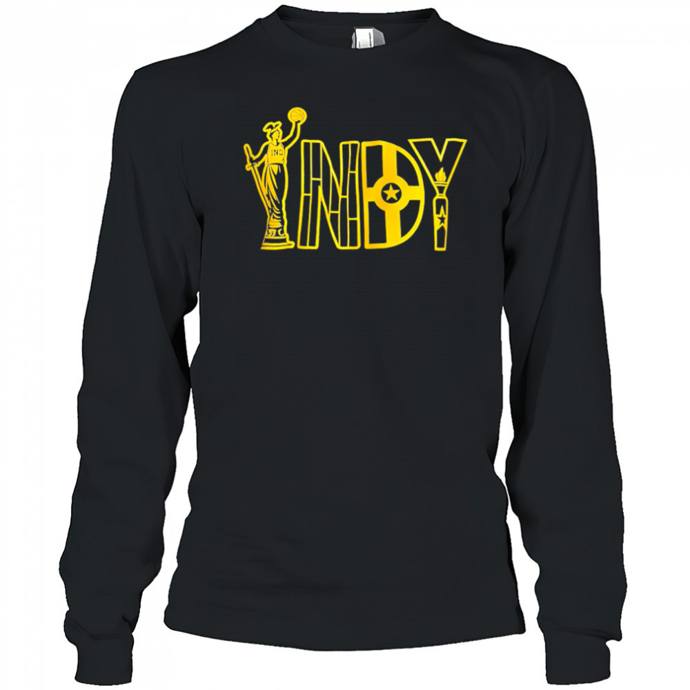 Basketball Statue INDY Yellow Star Torch Graphic Indiana Pacers shirt Long Sleeved