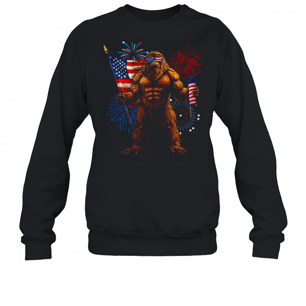 Bigfoot Fireworks 4th Of July Men Sasquatch American US Flag shirt Sweatshirt