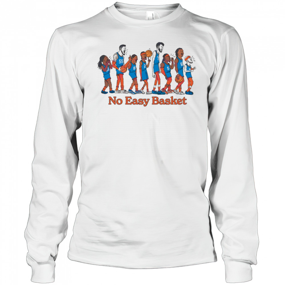 Cartoon Oklahoma City Thunder Players Lined Up With No Easy Basket Text shirt Long Sleeved