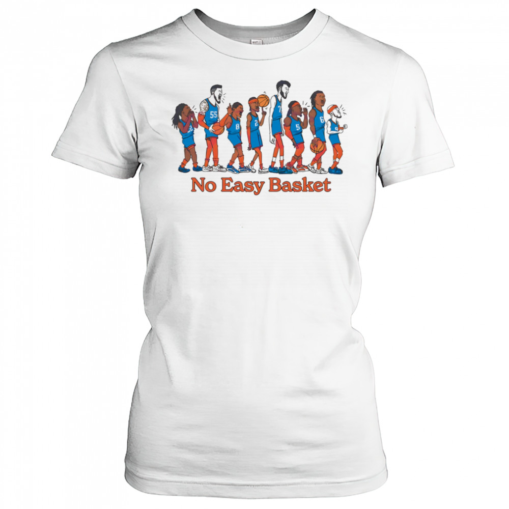Cartoon Oklahoma City Thunder Players Lined Up With No Easy Basket Text shirt Women's T-shirt