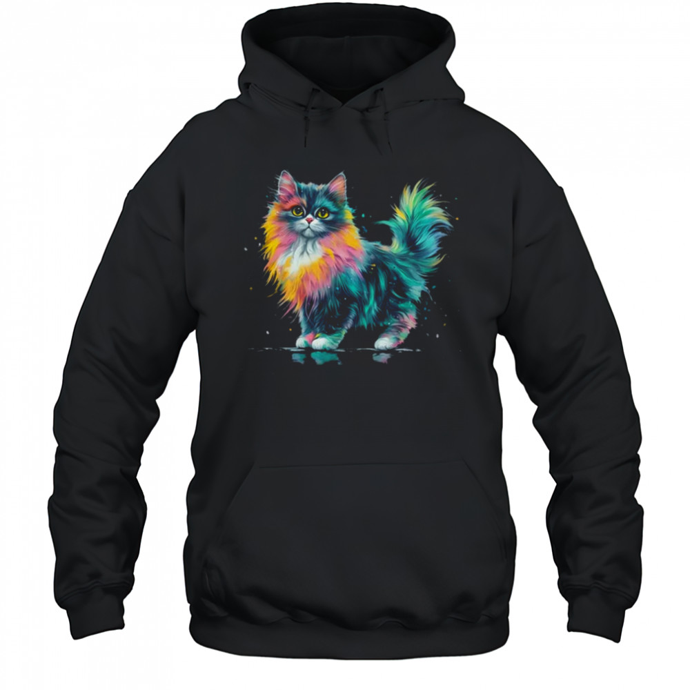 Cat Men Women Colourful Watercolour Cat Lover Animal Design shirt Hoodie