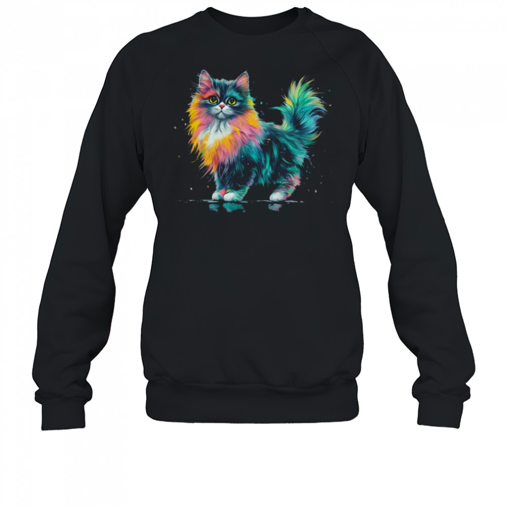 Cat Men Women Colourful Watercolour Cat Lover Animal Design shirt Sweatshirt