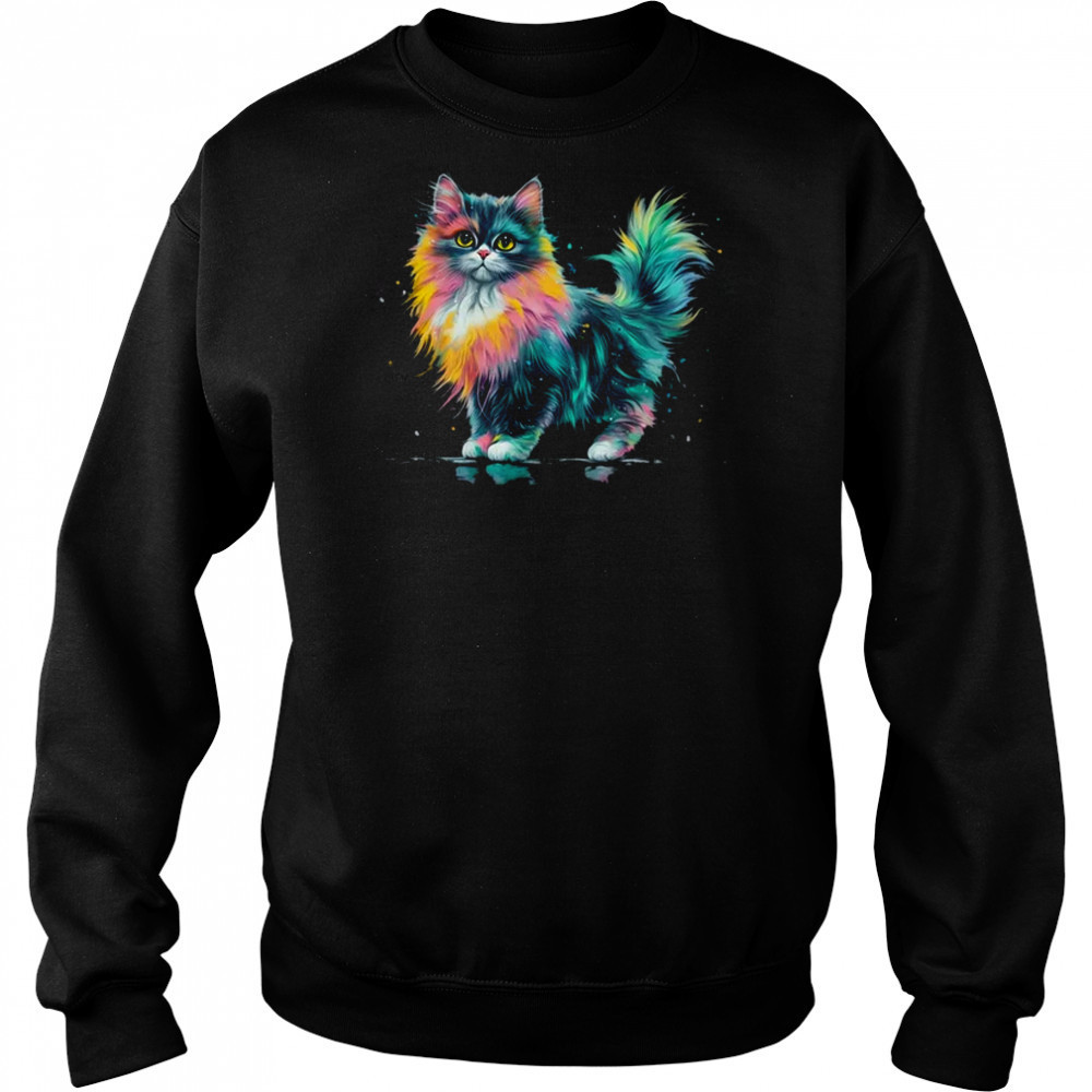 Cat Men Women Colourful Watercolour Cat Lover Animal Design shirt Hoodie