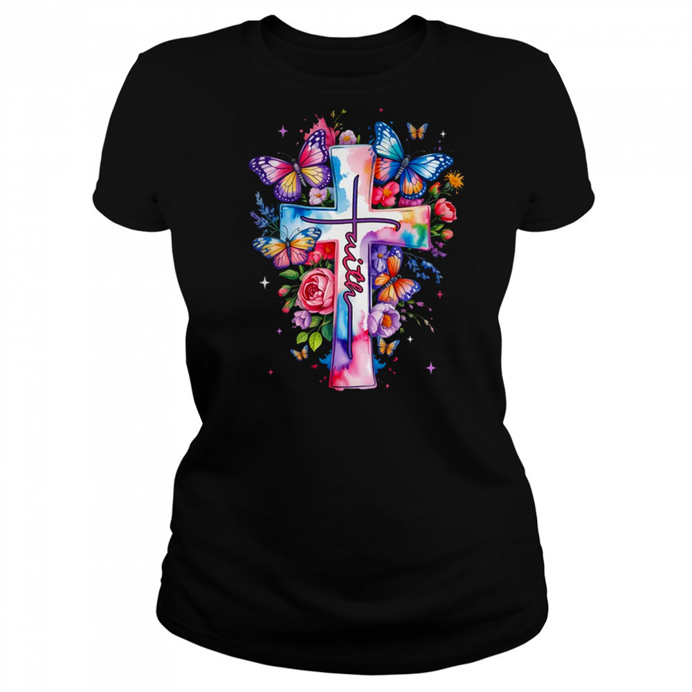 Faith Cross Floral Butterflies Christ Flowers Religious shirt Women's T-shirt