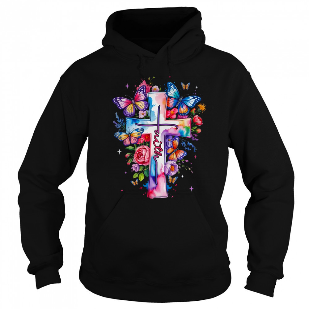 Faith Cross Floral Butterflies Christ Flowers Religious shirt Sweatshirt