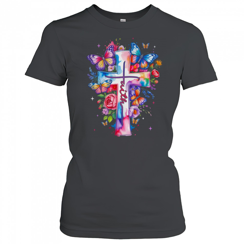 Faith Cross Floral Butterflies Christ Flowers Religious shirt Women's T-shirt