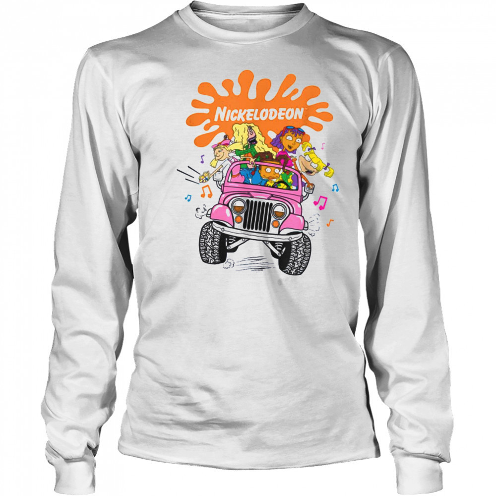 Nickelodeon Girls Jeep Ride Fun 90s Cartoon Vibes T Shirt Long Sleeved