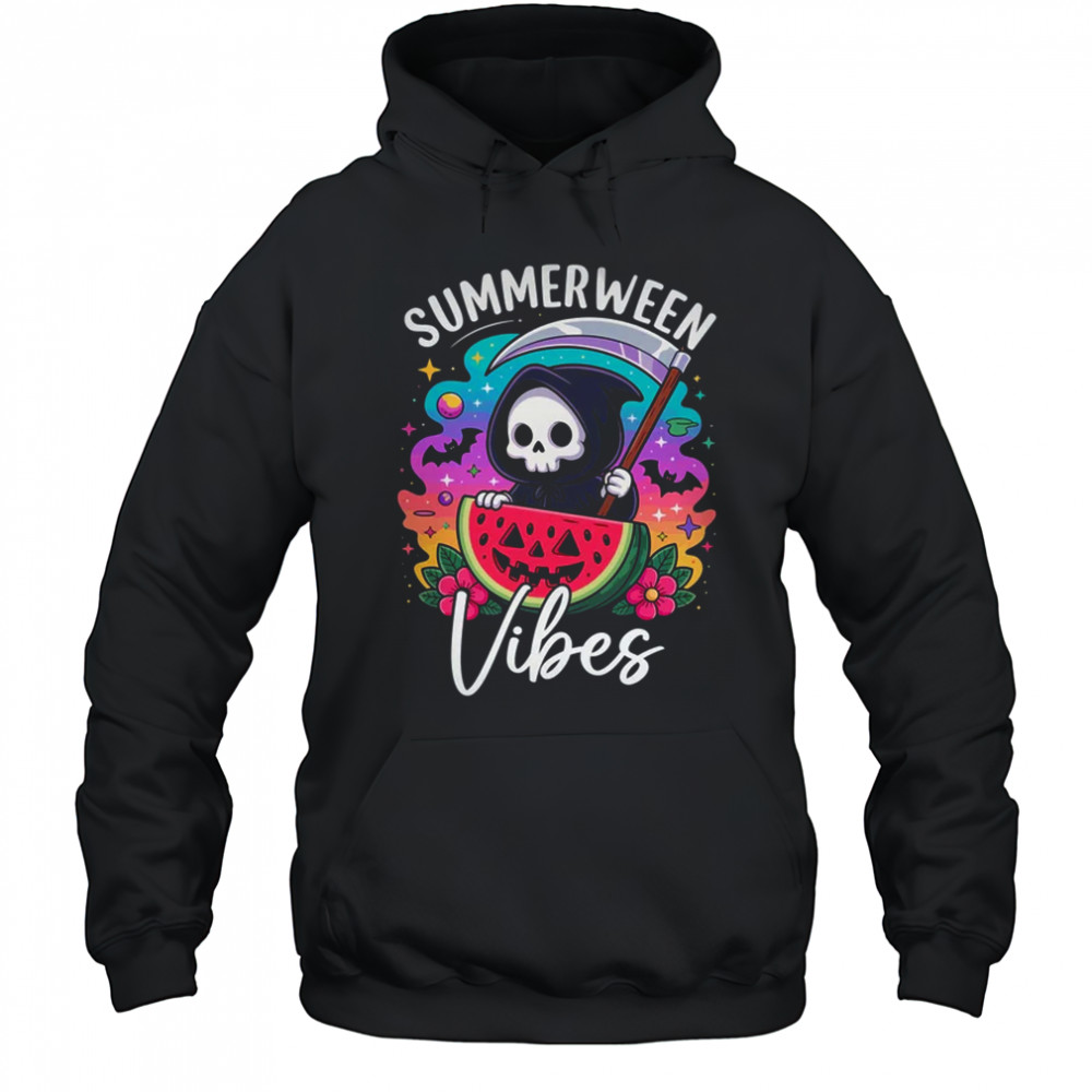 Retro Ghost Summerween Vibe Watermelon Ghost Summer Skeleton shirt Hoodie