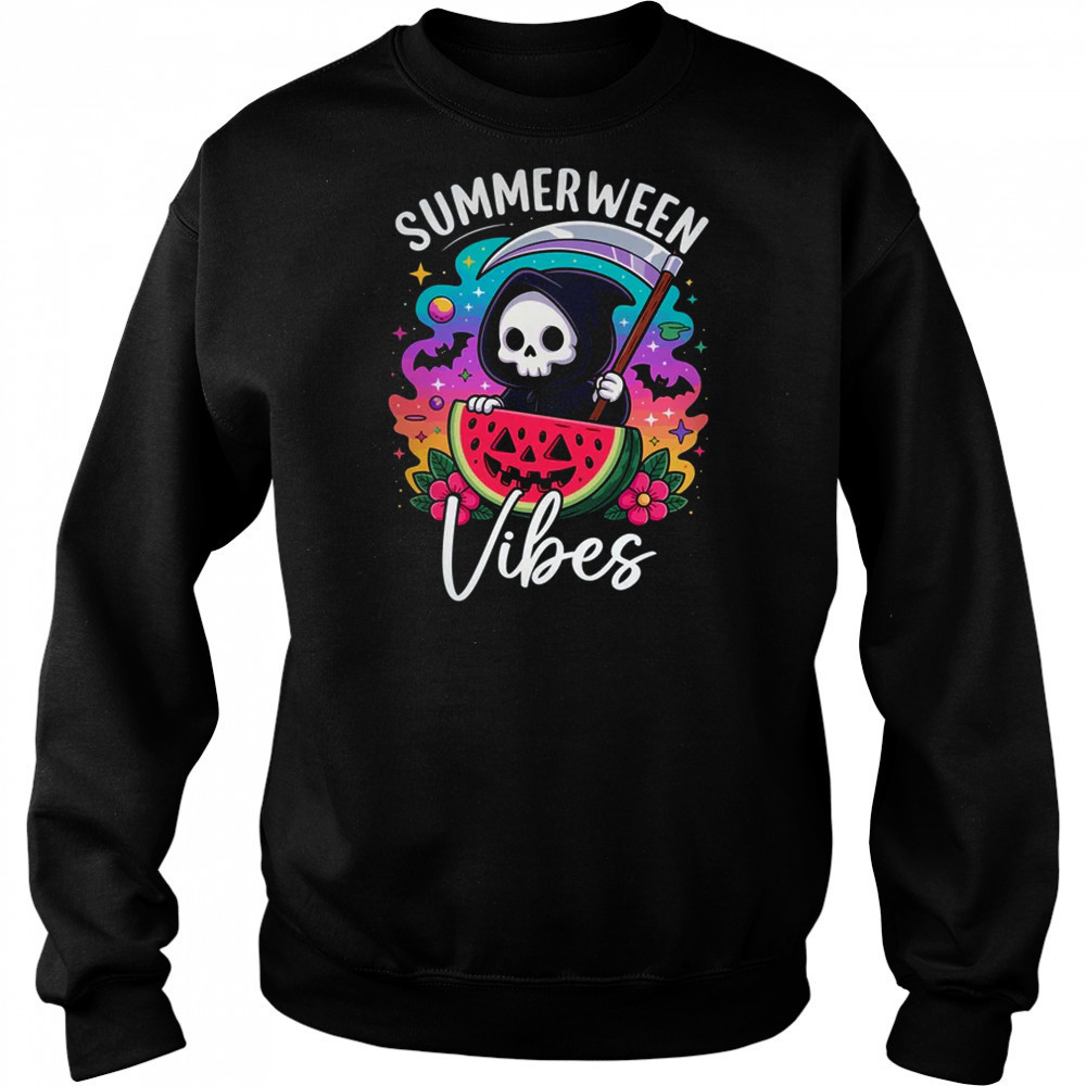 Retro Ghost Summerween Vibe Watermelon Ghost Summer Skeleton shirt Hoodie