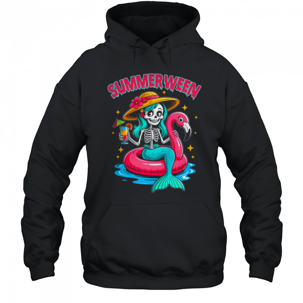 Summerween Mermaid Skeleton Halloween Flamingo Summer Vacay shirt Hoodie