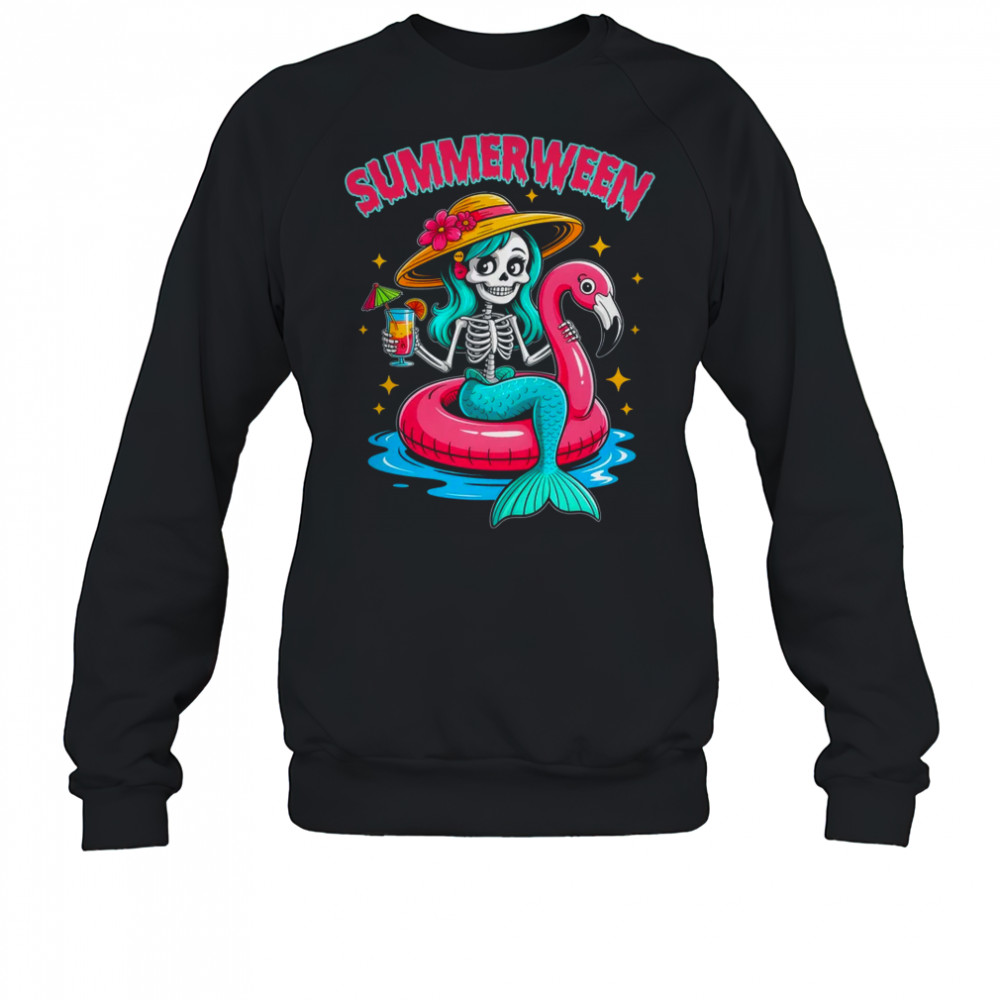 Summerween Mermaid Skeleton Halloween Flamingo Summer Vacay shirt Sweatshirt